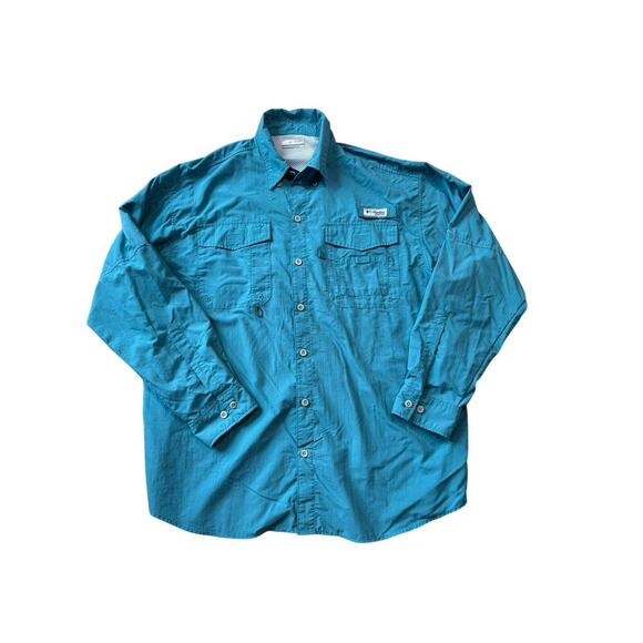 Columbia PFG men's Long sleeve, button down shirt, size M, Teal; performance - Picture 1 of 12